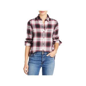 NWT BEACHLUNCHLOUNGE COLLECTION Womens Pink Plaid Cuffed Button Up Top Size: XS